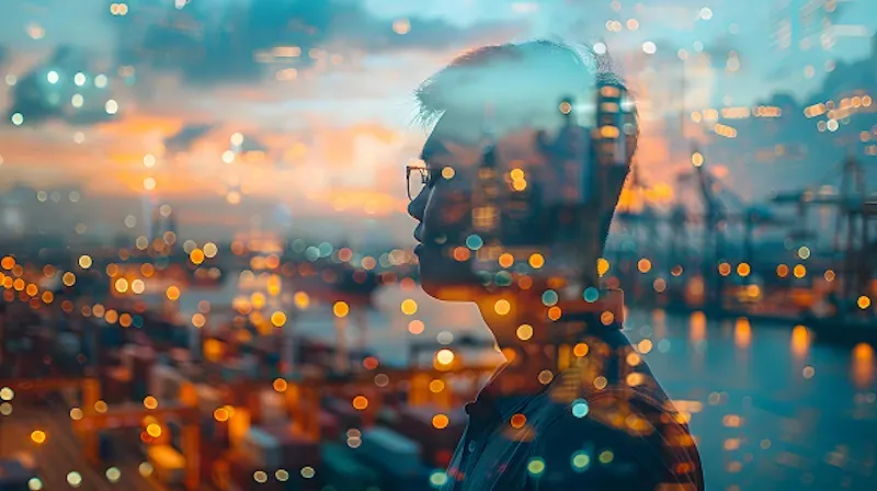 Business Man smiling standing with co-workers