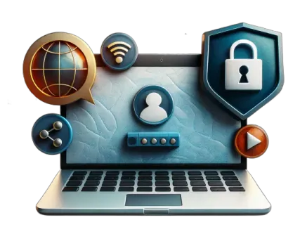 An illustration of a laptop screen with a lock on it.