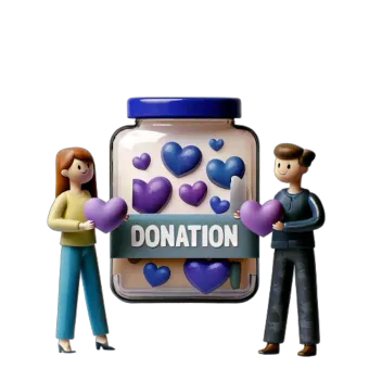 An illustration of a man and a woman in front of a donor jar.