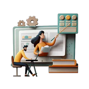 An illustration of a man and a woman interacting with a calendar