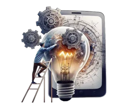 An illustration of a tablet with a light bulb.