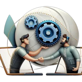 An illustration of people shaking hands through a laptop screen