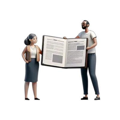 An illustration of a white paper of to peoplel looking at a whitepaper